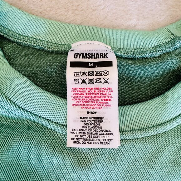 Gymshark Shirt Womens Medium Green Ombre Long Sleeve Crop Top Logo - Picture 3 of 11